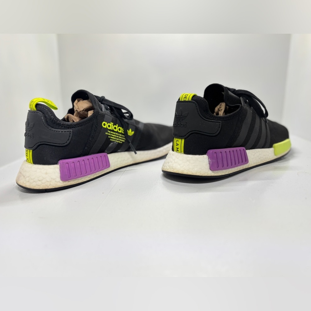 Adidas NMD R1 Black Neon Yellow Purple Boost Sneakers Men’s 11 - Picture 4 of 10